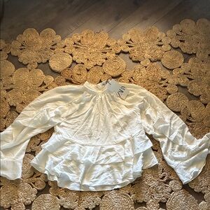 Zara Retro Ivory Ruffles Fold Blouse Size Small